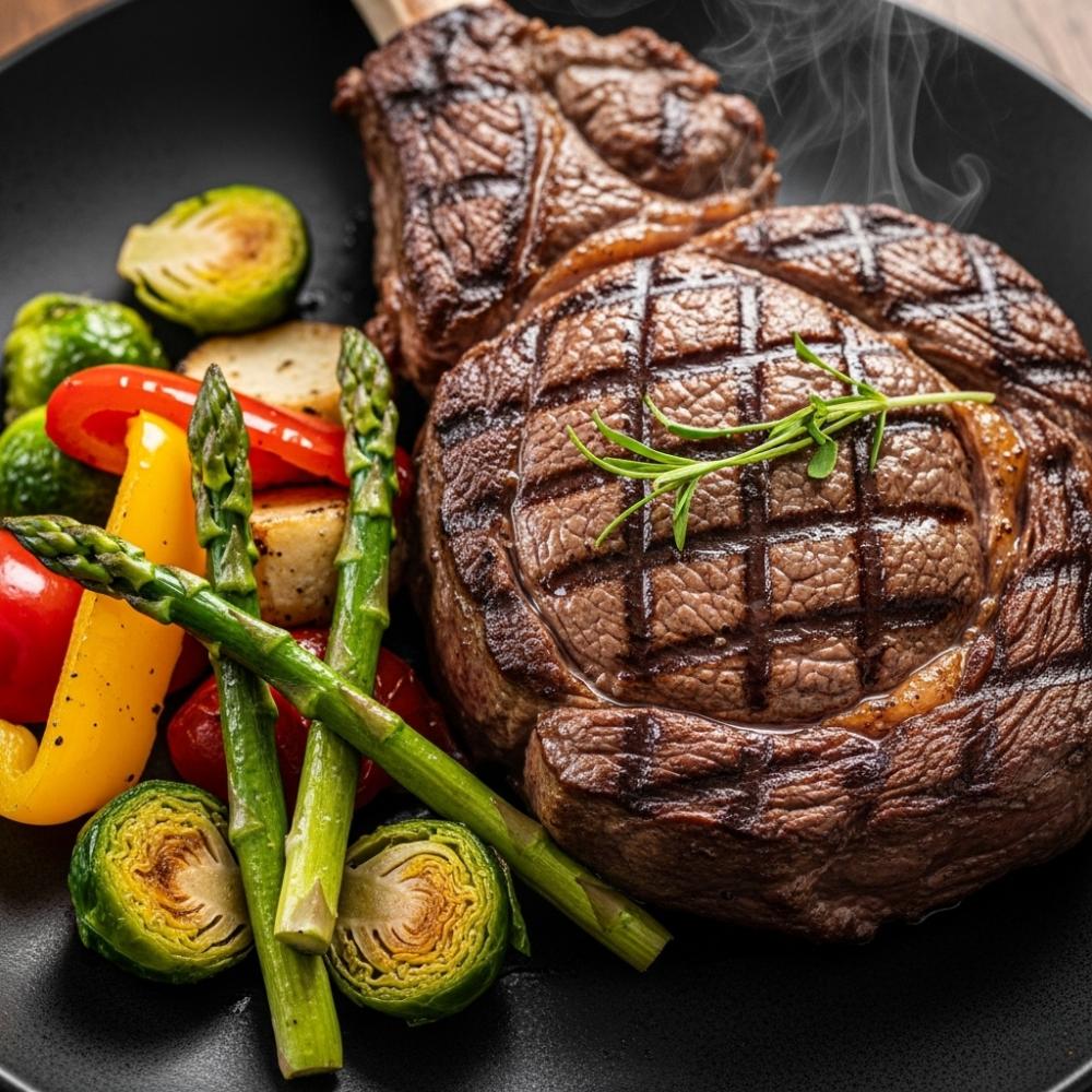Grilled Ribeye with Roasted Vegetables
